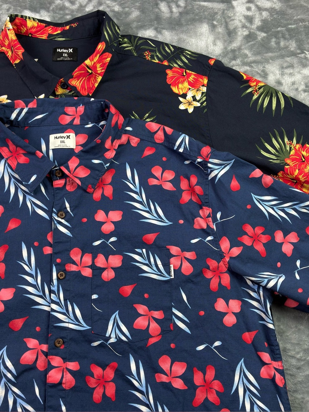 (LOT OF 2) Hurley Lido Hawaiian Shirts Size XXL Floral Resort Vacation Beach